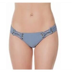 NWT Pilyq Sky Blue M Solid Lace Up Strappy Bikini Swim Full Bottom 111571